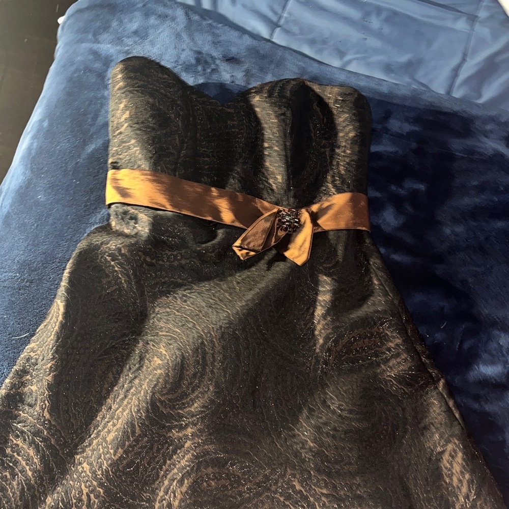 David's Bridal Black Dress with Brown Accents